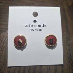 kate spade gold And Red heart stud earrings
